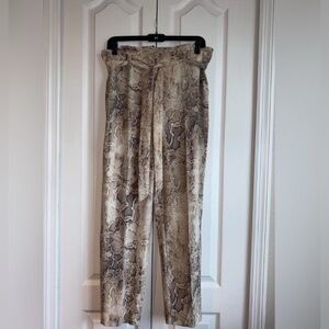 White House Black Market Beige and Brown Snake Print Pants in a Women’s Size 10.